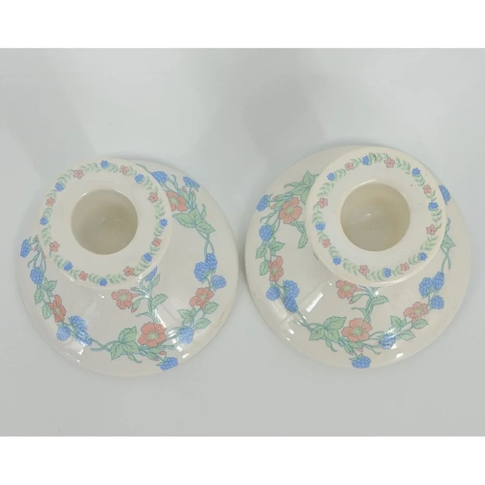 Vintage Lynn Hollyn Days of Wonder Candlestick Holders Ceramic Cottagecore Pair